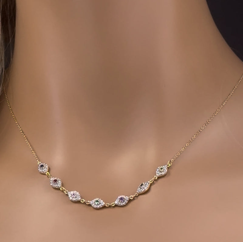GEMSTONE CLOSEOUT!   .46ct G SI 14K Yellow Gold Diamond & Multi Color Gemstones Pendant Necklace 16 + 2" Long