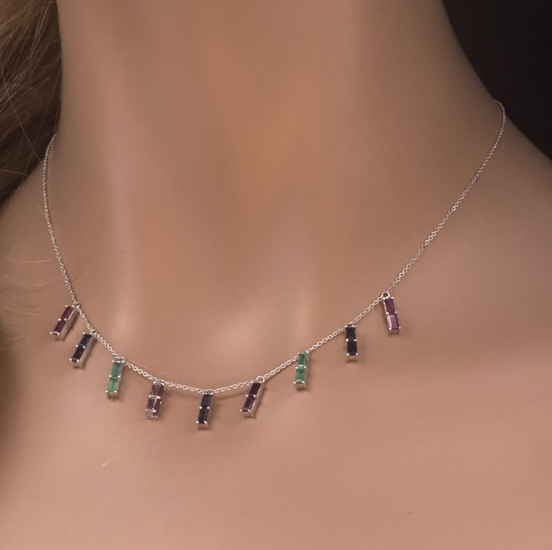 GEMSTONE CLOSEOUT! 2.80ct G SI 14K White Gold Multi Color Gemstone Necklace 16 + 2" Ext