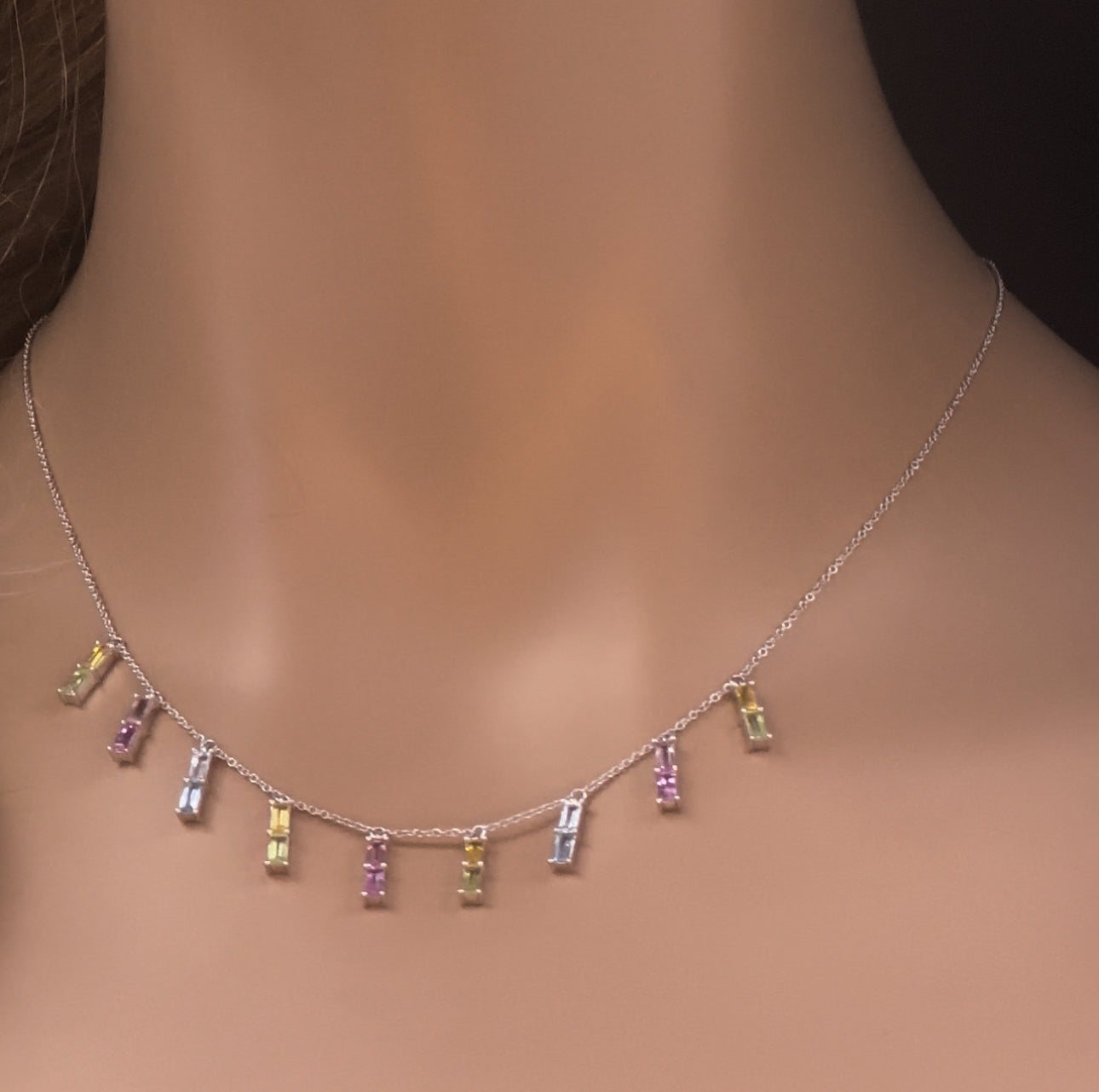 GEMSTONE CLOSEOUT!  2.76ct G SI 14K White Gold Multi Color Gemstone Necklace 16 + 2" Ext