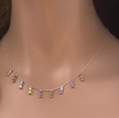 GEMSTONE CLOSEOUT!  2.76ct G SI 14K White Gold Multi Color Gemstone Necklace 16 + 2" Ext
