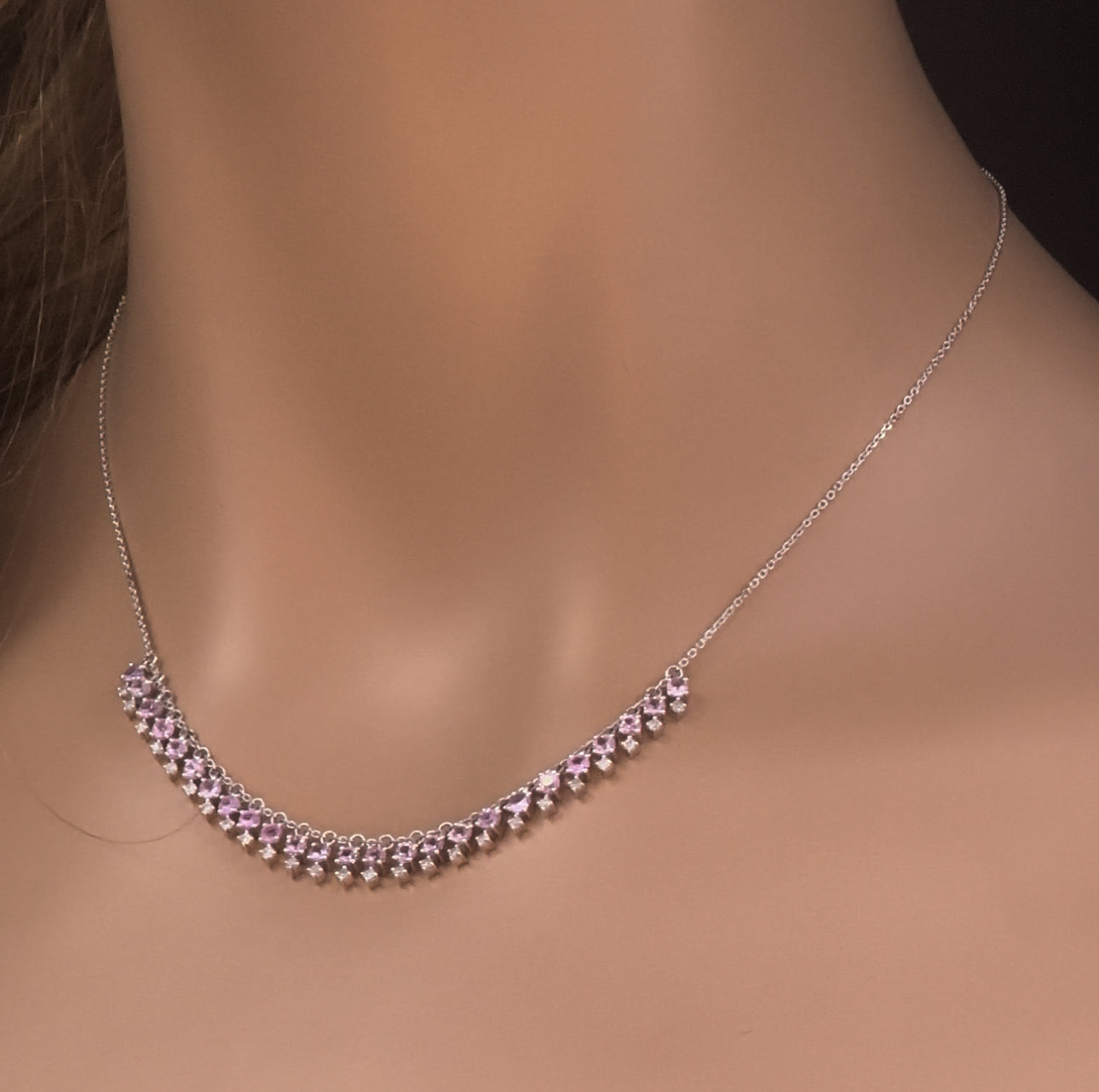GEMSTONE CLOSEOUT! 2.18ct G SI 14K White Gold Diamond & Pink Sapphire Gemstone Dangling Pendant Necklace 16" + 2" Ext