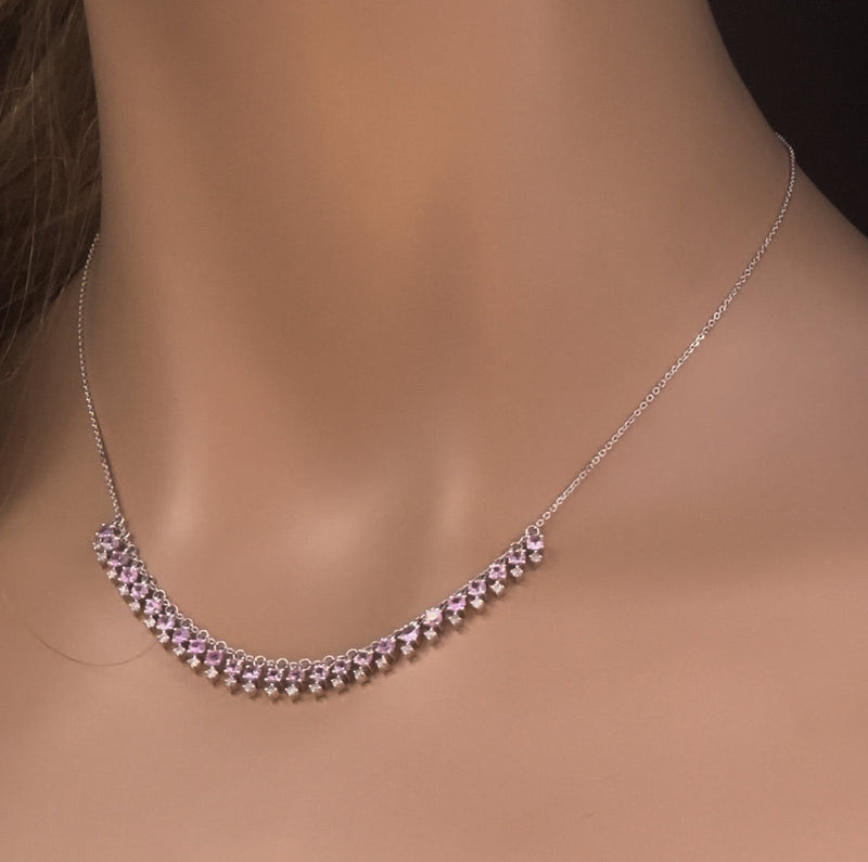 GEMSTONE CLOSEOUT! 2.18ct G SI 14K White Gold Diamond & Pink Sapphire Gemstone Dangling Pendant Necklace 16" + 2" Ext