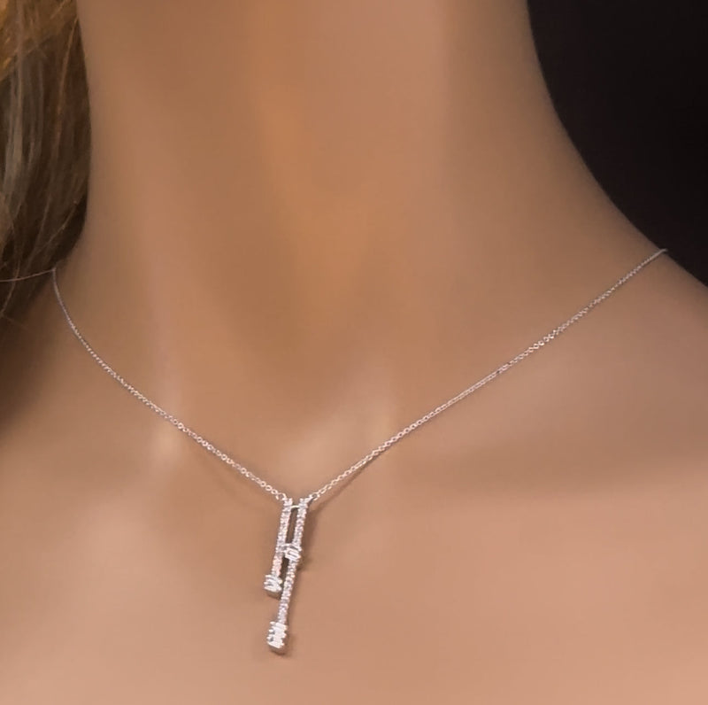 DIAMOND  CLOSEOUT! .55ct G SI 14K White Gold Diamond Round & Baguette Drop Pendant Necklace 18" Long