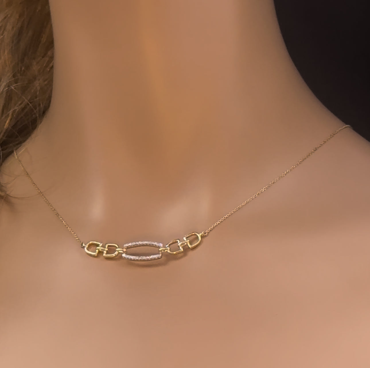 DIAMOND CLOSEOUT!  .15ct G SI 14K Yellow Gold Diamond Link Pendant Necklace 18"