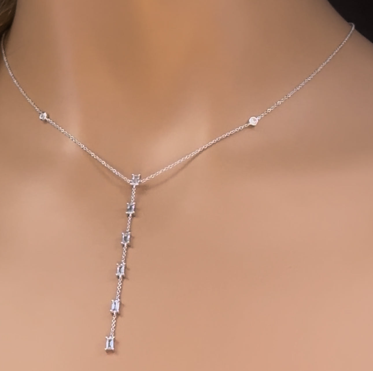 span>GEMSTONE CLOSEOUT! .60ct G SI 14K White Gold Diamond & Aquamarine Gemstone Necklace 16+2" Ext