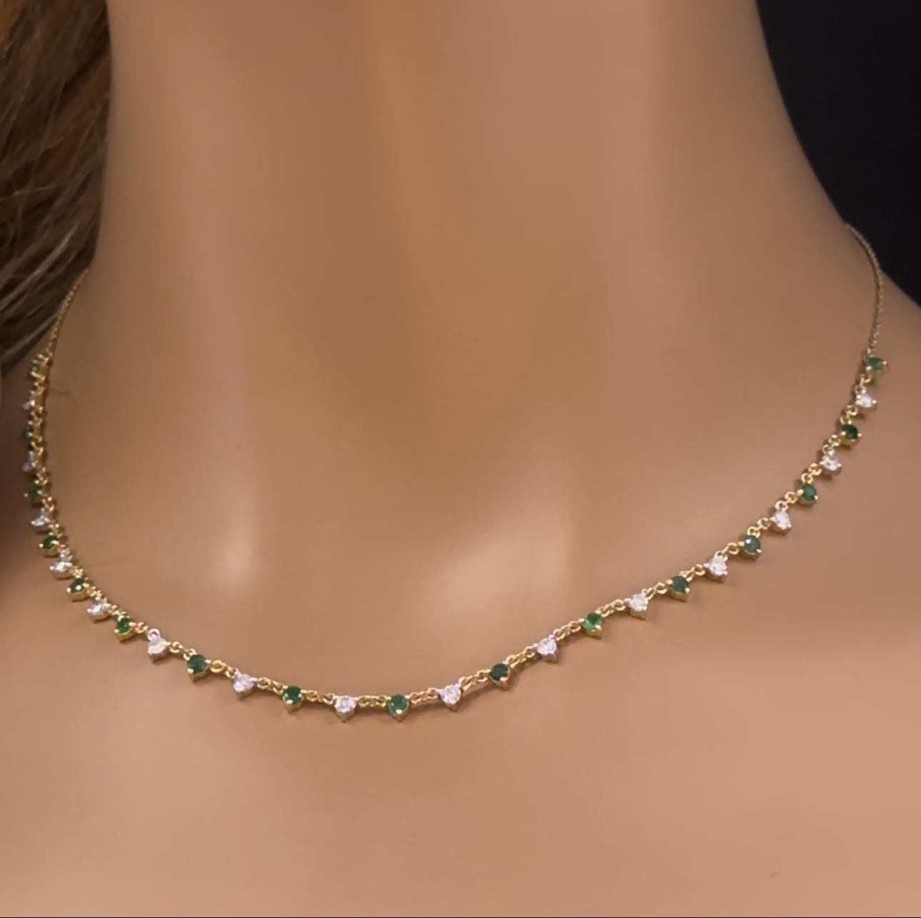 GEMSTONE CLOSEOUT!  1.99ct G SI 14K Yellow Gold Diamond & Emerald Gemstone Necklace 16+2" Ext