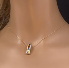 GEMSTONE CLOSEOUT!  1.56ct G SI 14K Yellow Gold Diamond & Multi Color Gemstone Pendant Necklace 16" + 2" Ext.