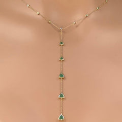 GEMSTONE CLOSEOUT!  1.29ct G SI 14K Yellow Gold Emerald Gemstone Drop Lariat Necklace 16+2" Ext
