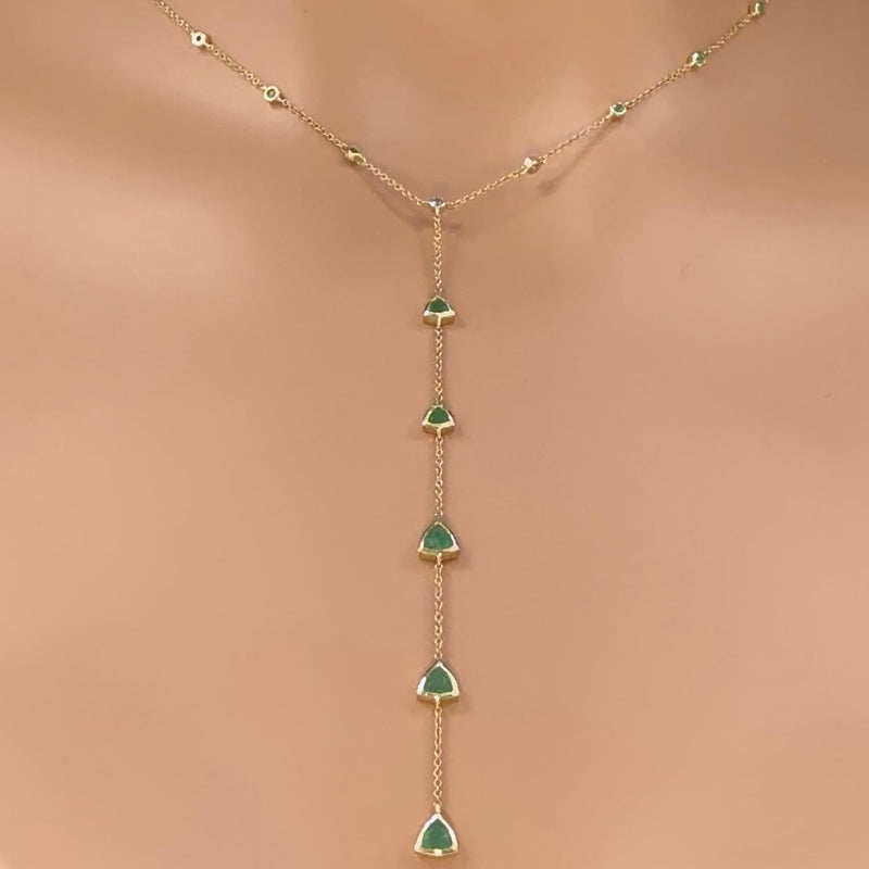 GEMSTONE CLOSEOUT!  1.29ct G SI 14K Yellow Gold Emerald Gemstone Drop Lariat Necklace 16+2" Ext