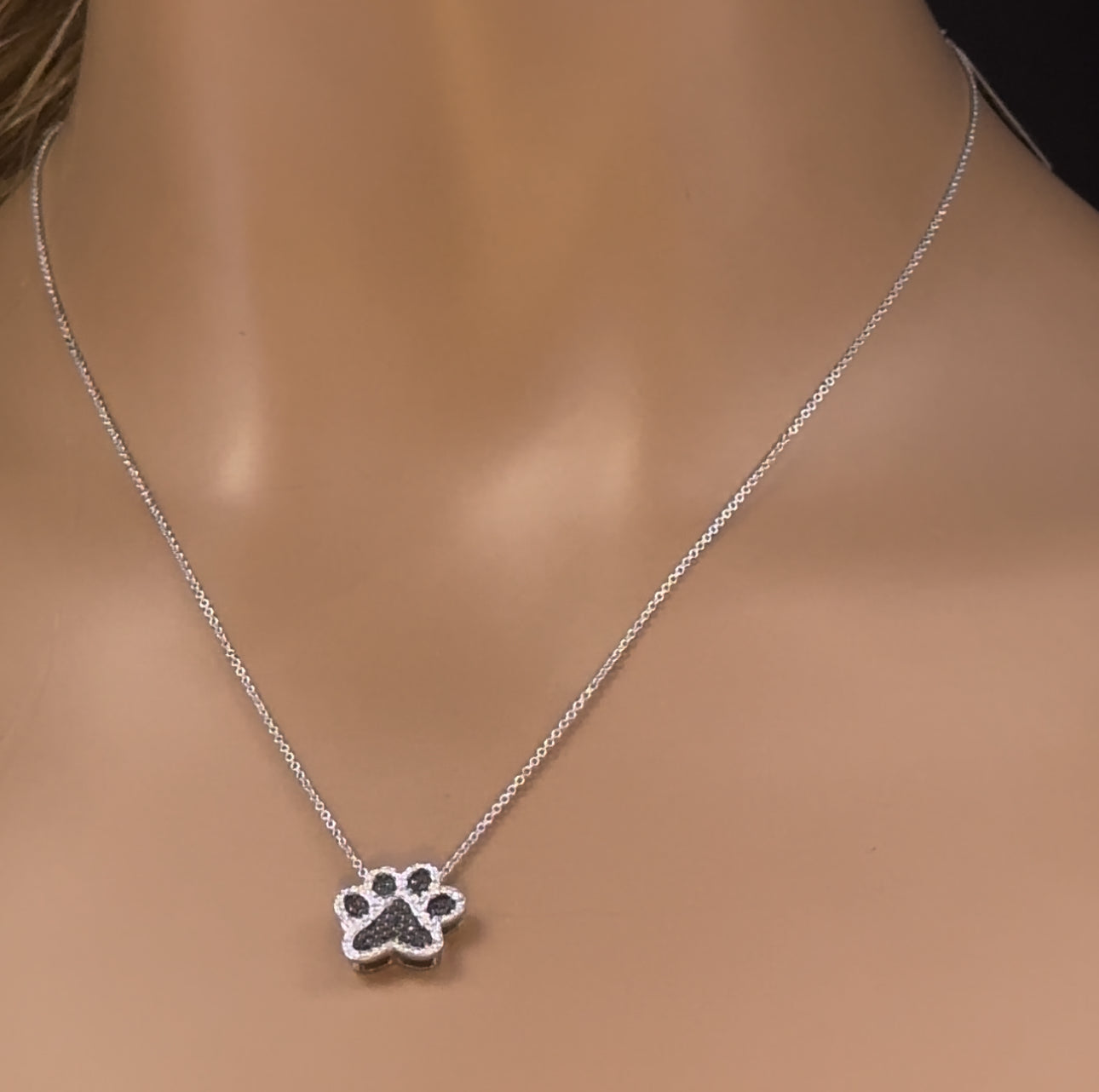 DIAMOND CLOSEOUT!  .10ct G SI 14K White Gold Diamond Dog Paw Pendant Necklace 18"