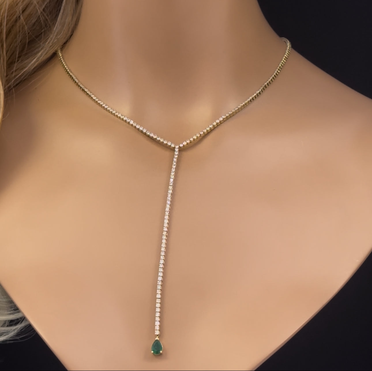 SPECIAL!5.85ct G SI 14K Yellow Gold Diamond Emerald Drop Tennis Necklace 14+4" Long