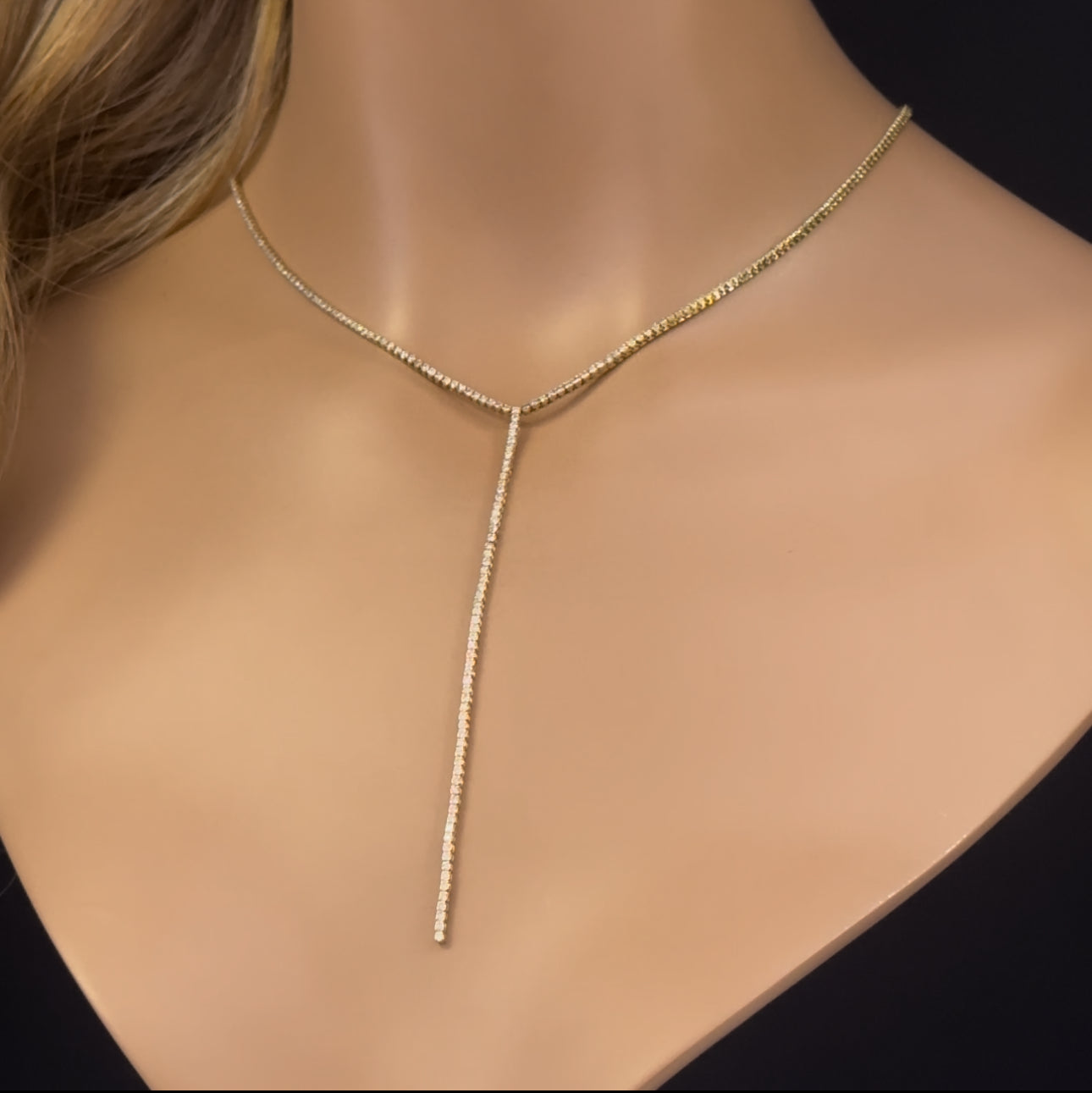 DIAMOND  CLOSEOUT! 2.66ct G SI 14K Yellow Gold Round Diamond Lariat Tennis Necklace 14 + 4" Ext