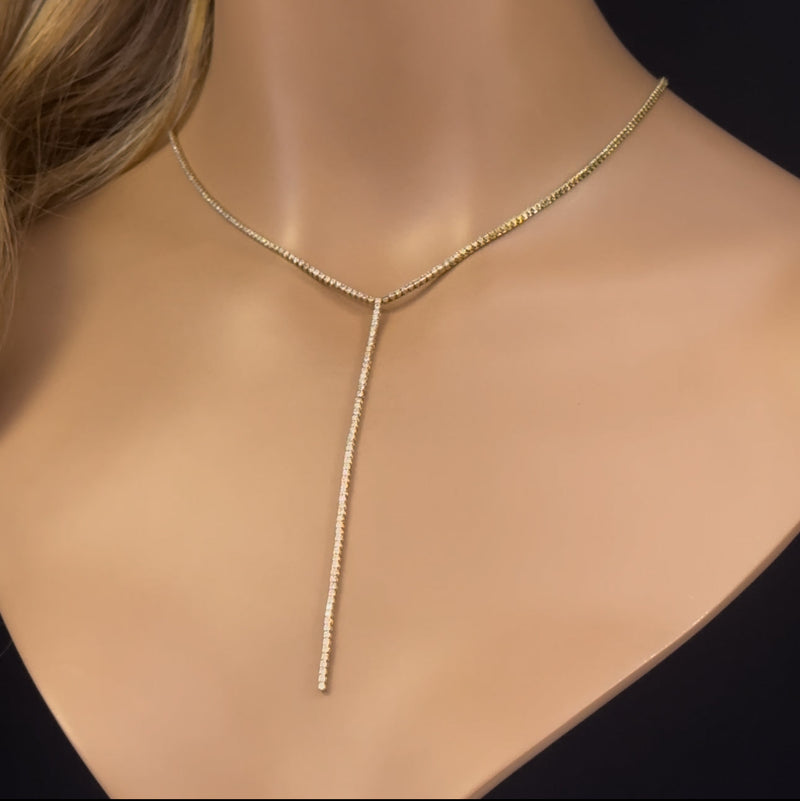 DIAMOND  CLOSEOUT! 2.66ct G SI 14K Yellow Gold Round Diamond Lariat Tennis Necklace 14 + 4" Ext