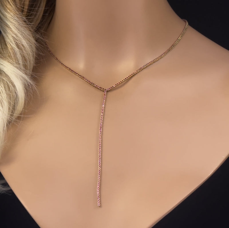 SPECIAL! 3.40ct G SI 14K Yellow Gold Ruby Y Lariat Tennis Necklace 14+4" Ext