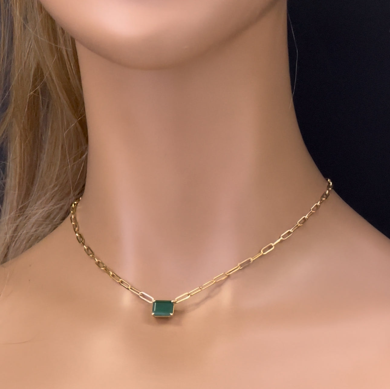 SPECIAL! 2.00ct G SI 14K Yellow Gold Green Emerald Gemstone Paperclip Necklace 14 + 2" Ext