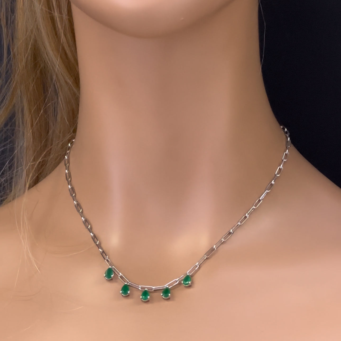 SPECIAL! 1.65ct G SI 14K White Gold Green Emerald Gemstone Paperclip Necklace 14 + 2" Ext