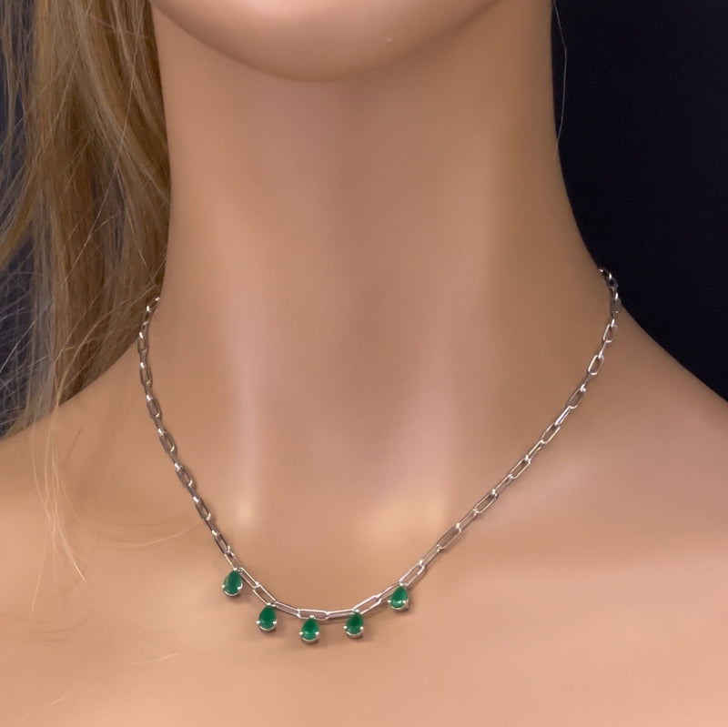 SPECIAL! 1.65ct G SI 14K White Gold Green Emerald Gemstone Paperclip Necklace 14 + 2" Ext