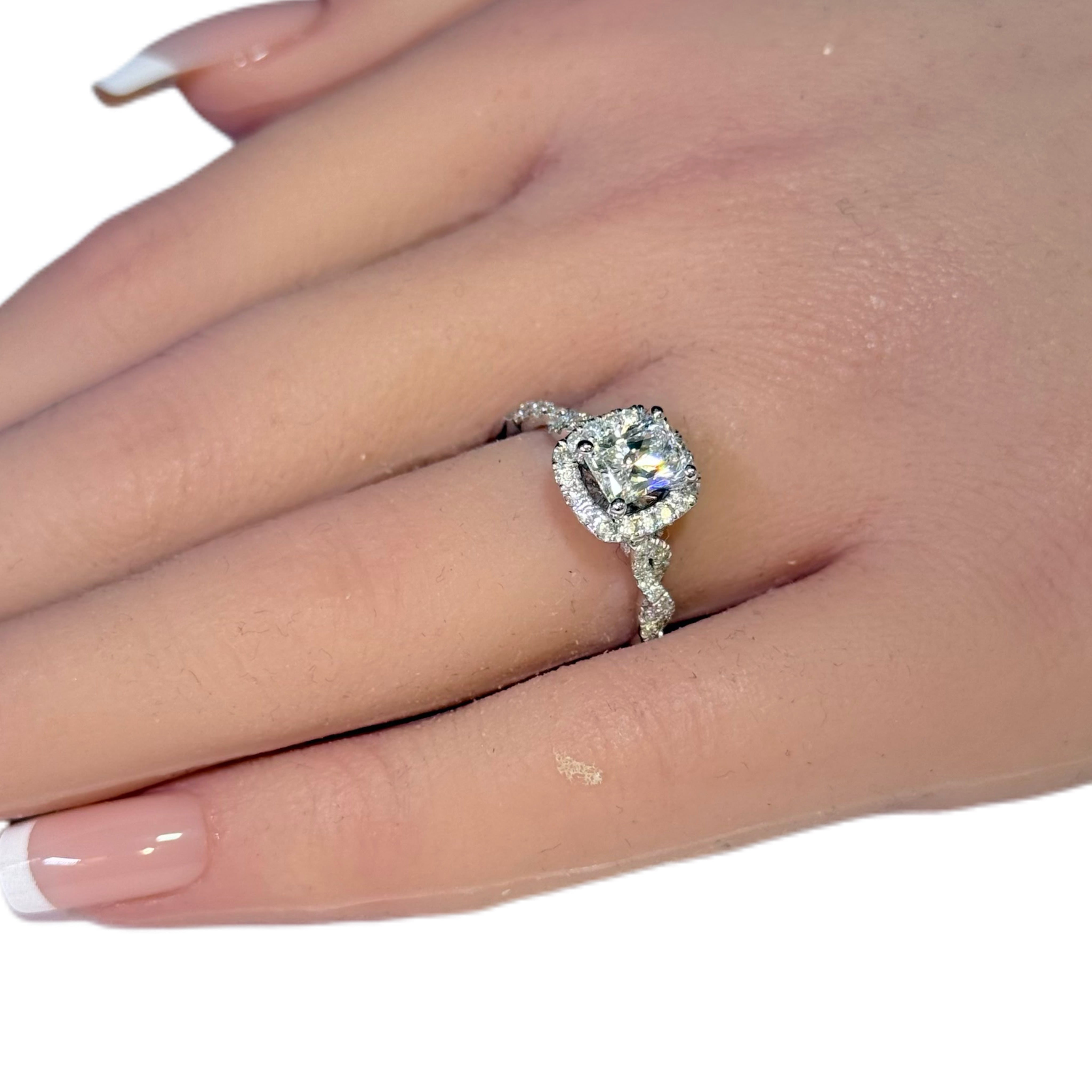 SPECIAL! 1.42ct G SI 14K White Gold Radiant Cut Diamond Twisted Band Engagement Ring Size 6.5