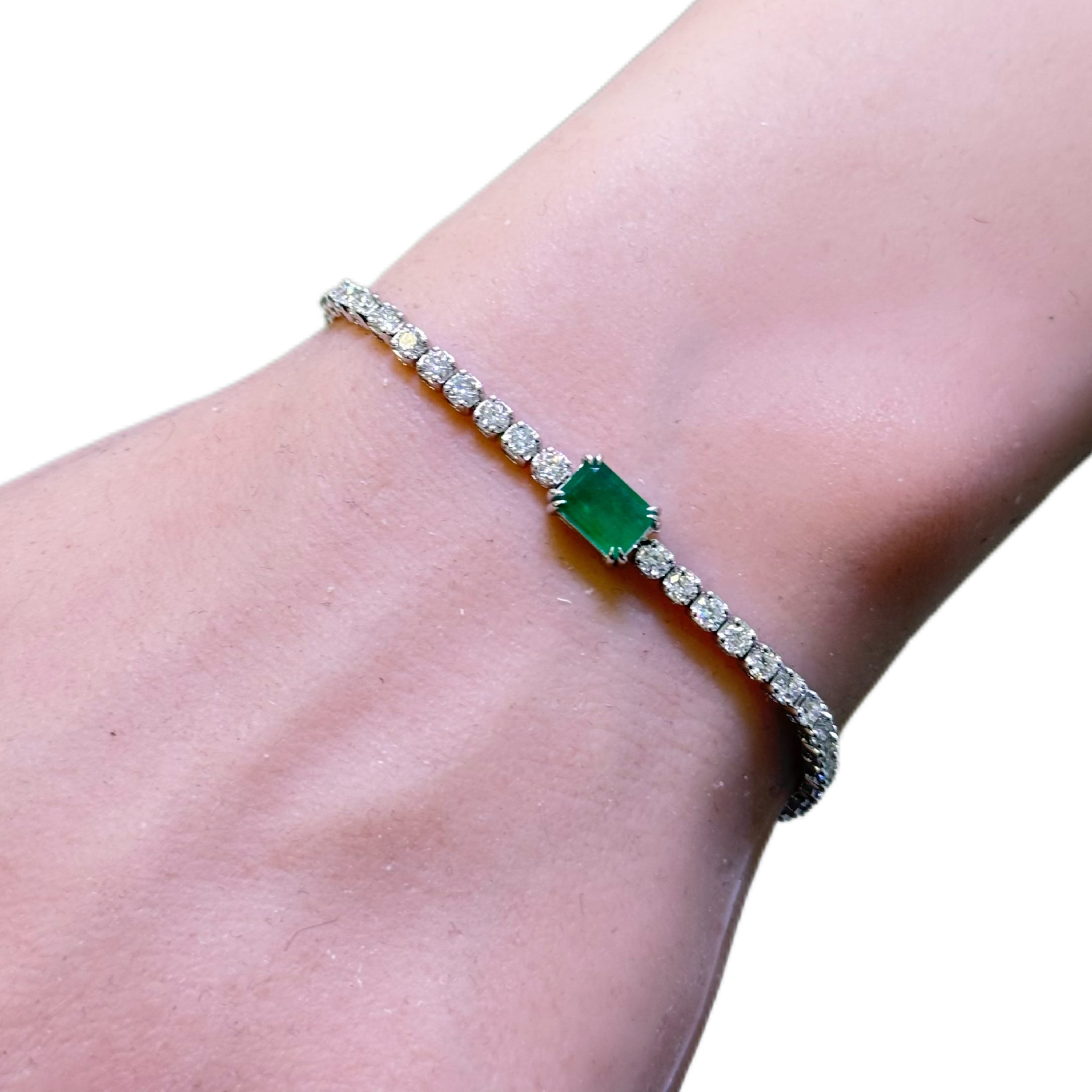 SPECIAL!4.71ct G SI 14K White Gold Diamond & Emerald Gemstone Tennis Bracelet 7" Long