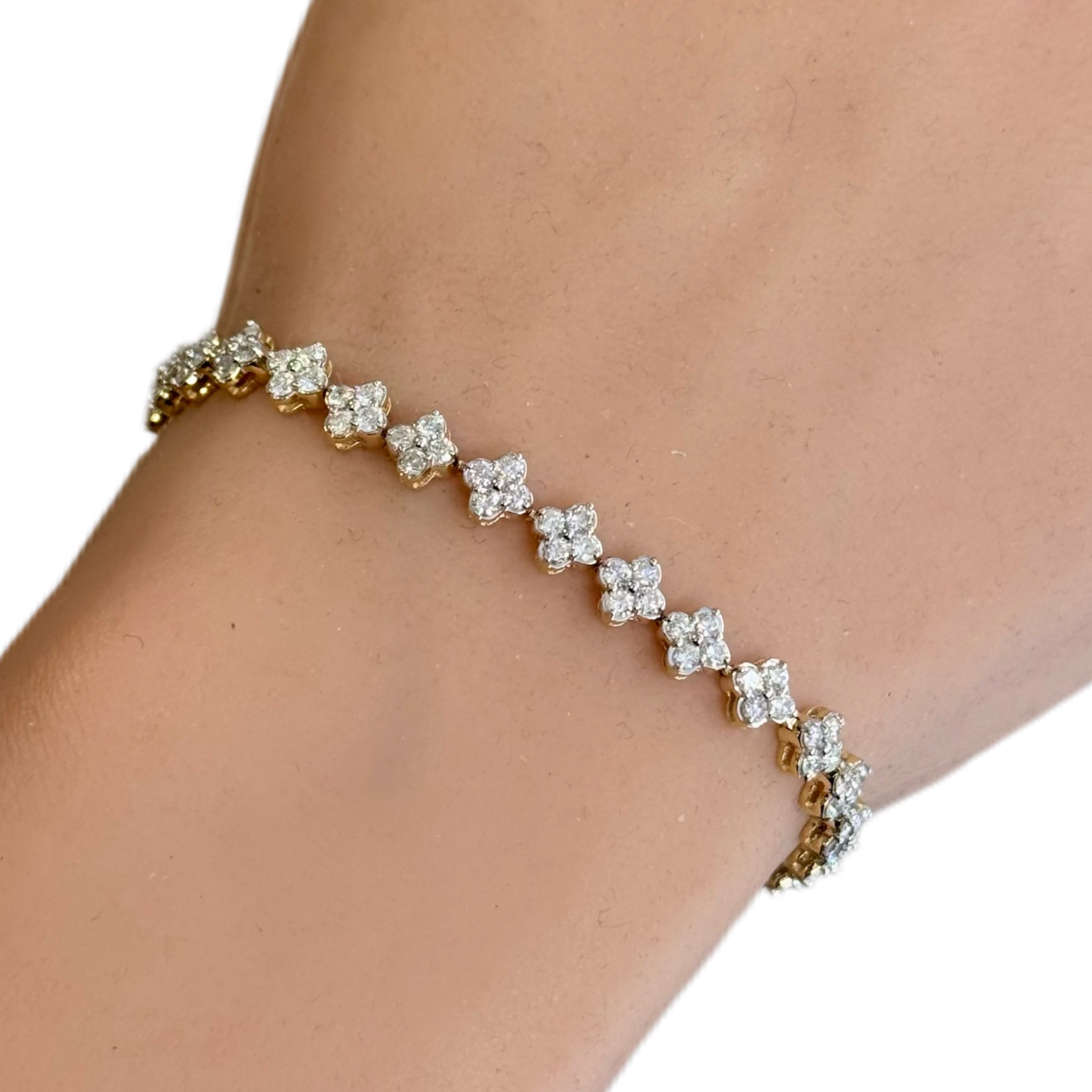 SPECIAL! 2.98ct G SI 14K Yellow Gold Flower Diamond Bracelet 7" Long