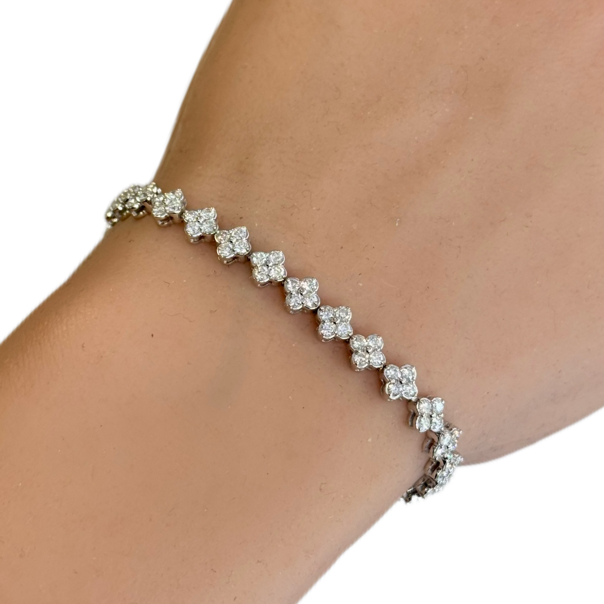 SPECIAL!3.00ct G SI 14K White Gold Flower Diamond Bracelet 7" Long