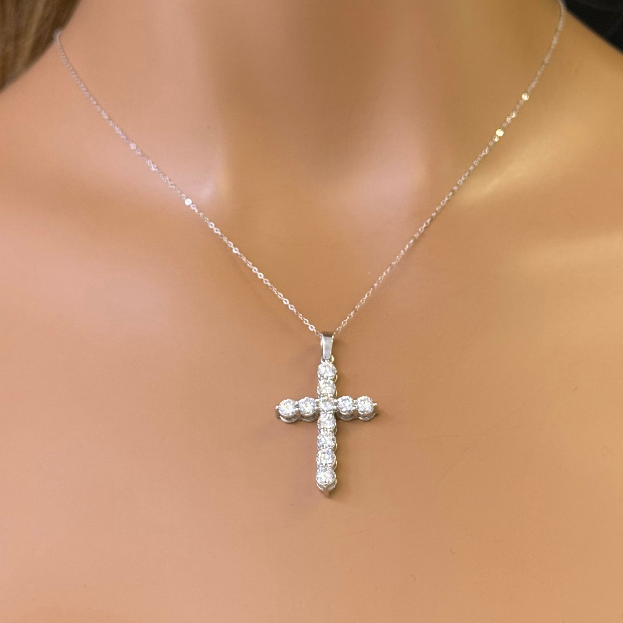 SPECIAL!2.05ct G SI 14K White Gold Diamond Cross Pendant 18" Long