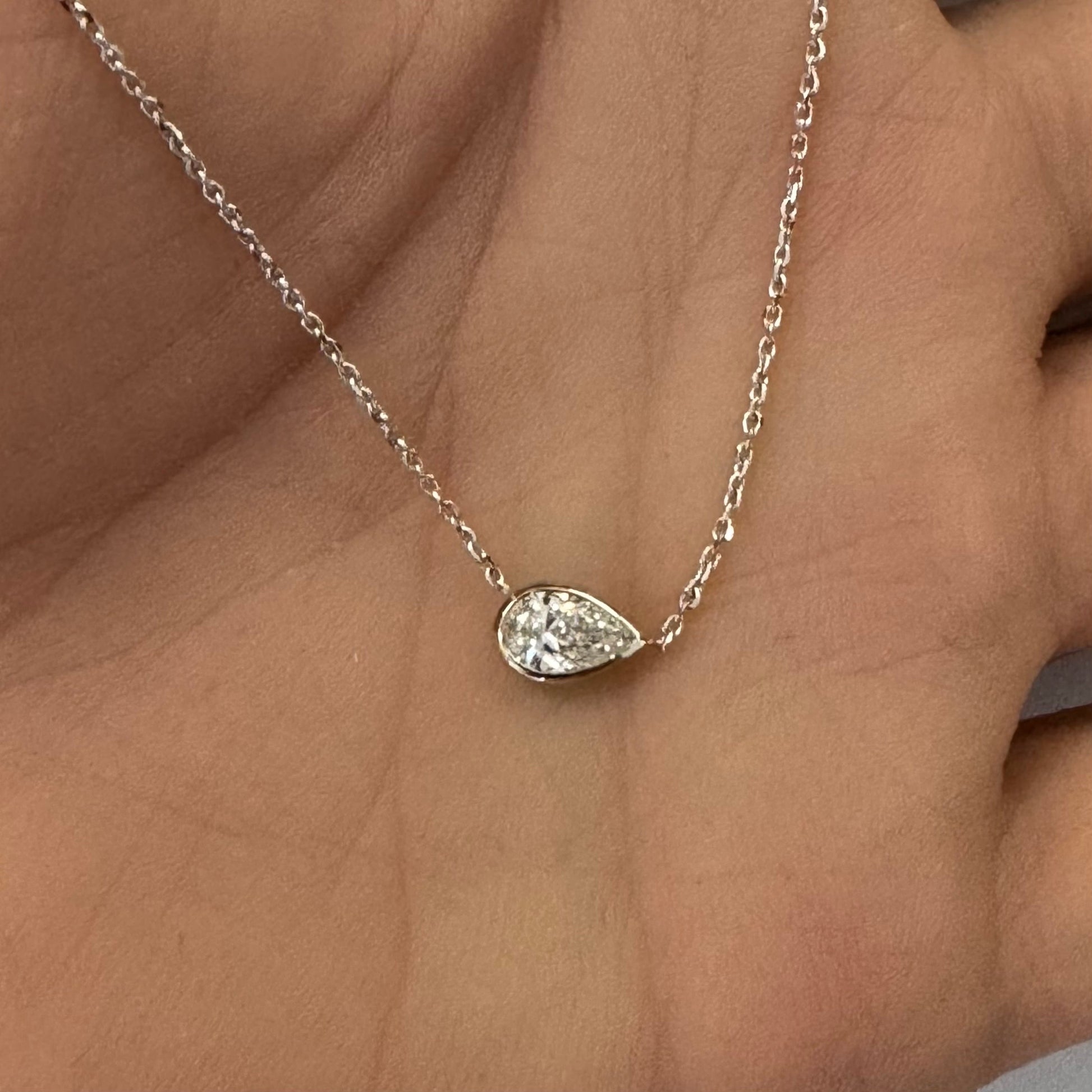 SPECIAL! .35ct G SI 14K White Gold Pear Shape Diamond Sideways Pendant Necklace 16+2" Ext