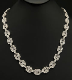DIAMOND  CLOSEOUT!  11mm 17.95ct G SI 14K White Gold Iced Out Diamond Round & Baguette Necklace 22"