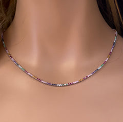 GEMSTONE CLOSEOUT! 5.56ct G SI 14K Yellow Gold Diamond & Multi Color Gemstone Tennis Necklace 18"Long