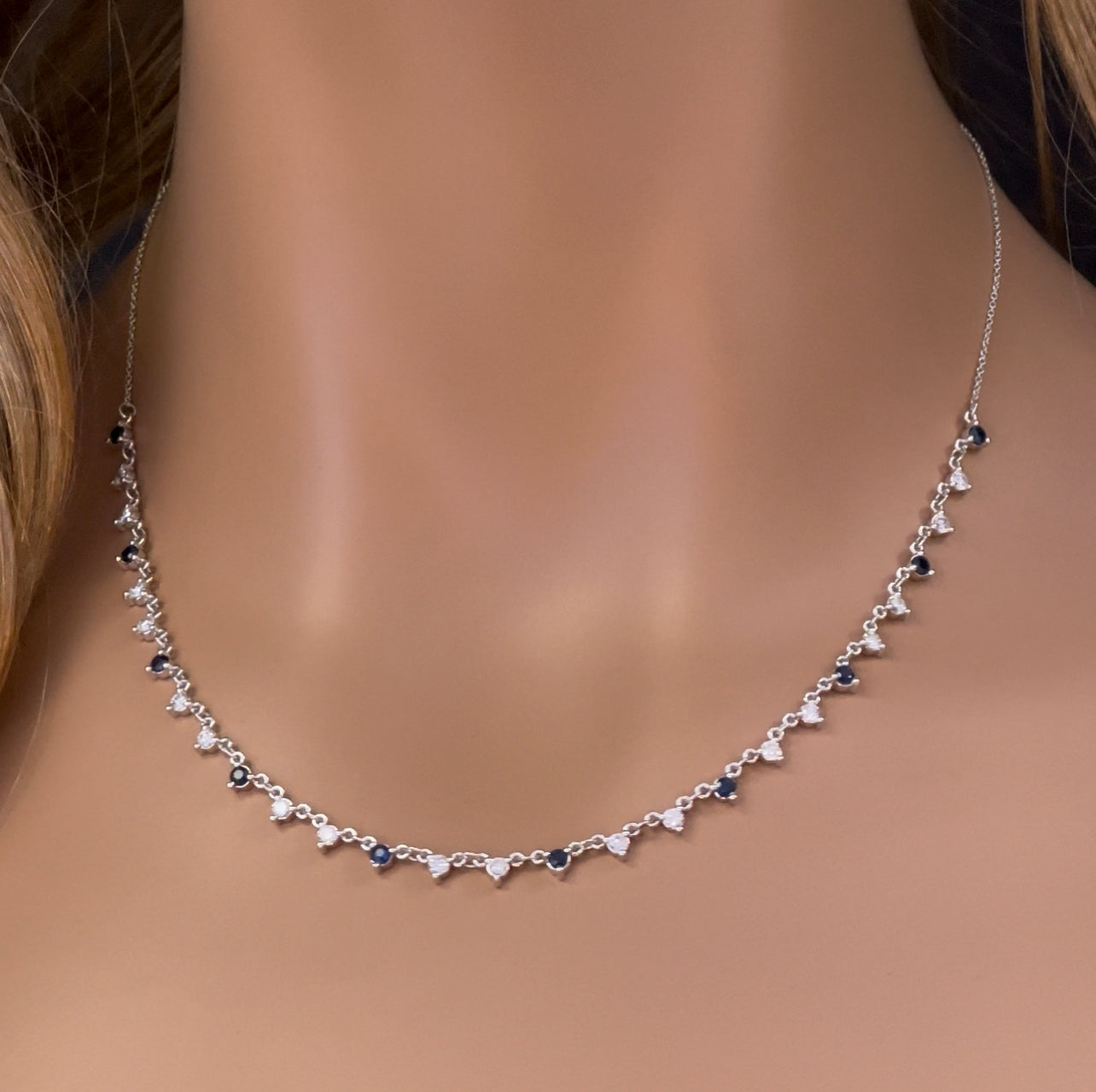 GEMSTONE CLOSEOUT! 1.87ct G SI 14K White Gold Diamond & Blue Sapphire Gemstone Pendant Necklace 16+2" EXT Long
