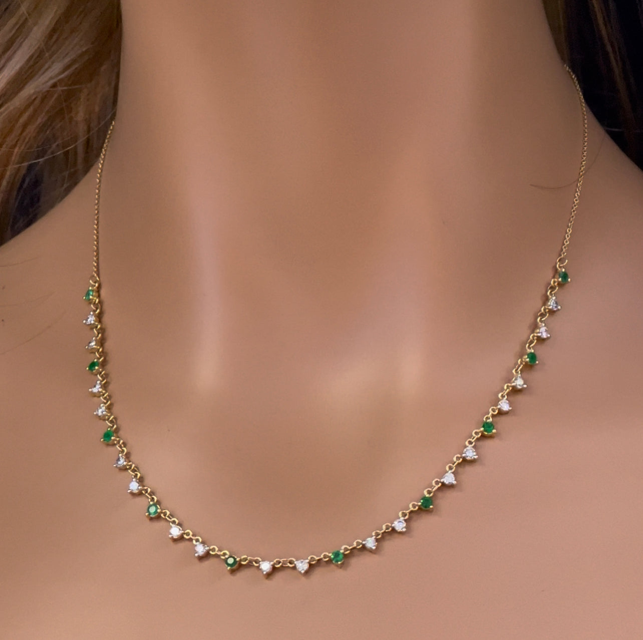 GEMSTONE CLOSEOUT! 1.62ct G SI 14K Yellow Gold Diamond & Emerald Gemstone Pendant Necklace  16+2" Long