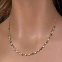 GEMSTONE CLOSEOUT! 1.62ct G SI 14K Yellow Gold Diamond & Emerald Gemstone Pendant Necklace  16+2" Long