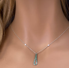 GEMSTONE CLOSEOUT!  .26ct G SI 14K White Gold Diamond & Emerald Gemstone Pendant Necklace 16" + 2" Ext.