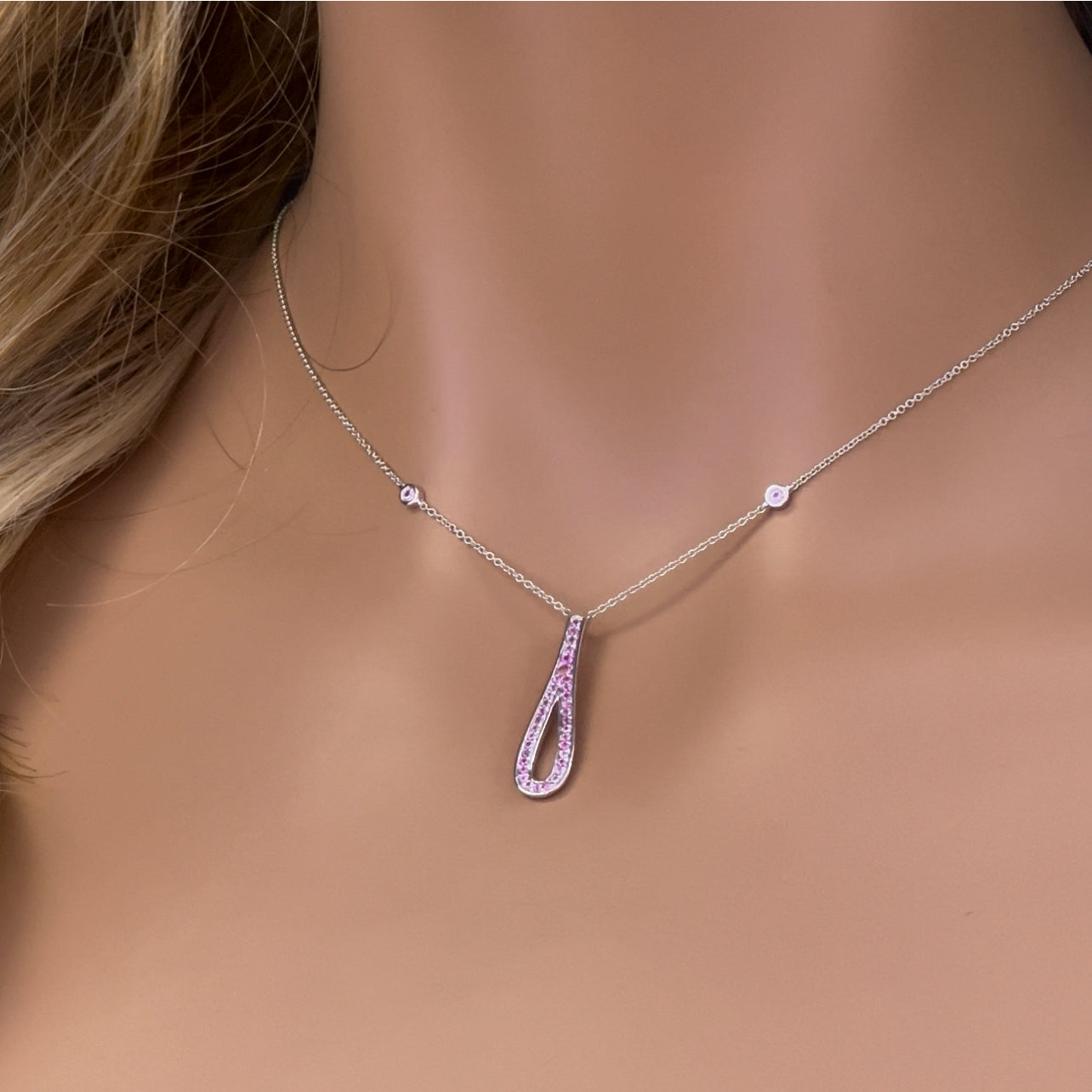 GEMSTONE CLOSEOUT! .35g G SI 14K White Gold Pink Sapphire Gemstone Pendant Necklace 16" + 2" Ext.