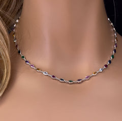 GEMSTONE CLOSEOUT!  6.99ct G SI 14K White Gold Bezel Set Multi Color Gemstones Pendant Necklace 16" Long