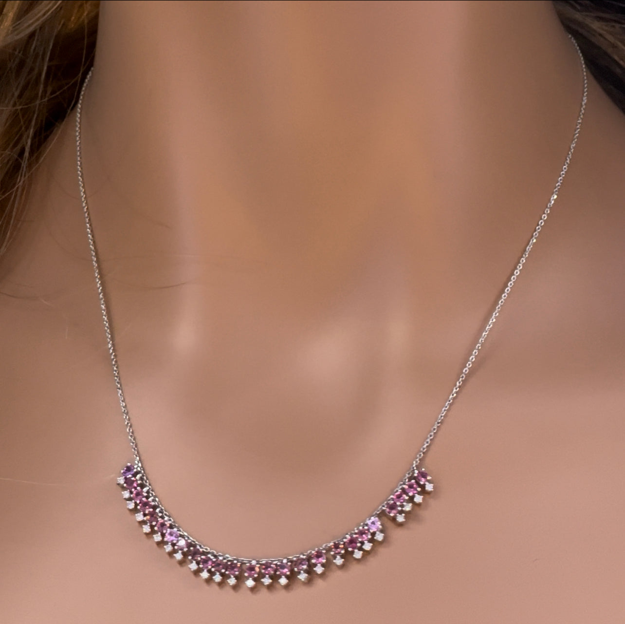 GEMSTONE   CLOSEOUT! 1.96ct G SI 14K White Gold Diamond & Pink Tourmaline Dangling Necklace 16" + 2" Ext