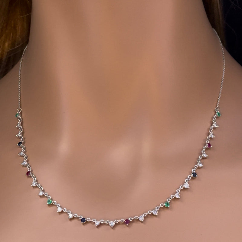 GEMSTONE CLOSEOUT! 1.70ct G SI 14K White Gold Diamond & Multi Color Gemstone Pendant Necklace 16+2" EXT Long
