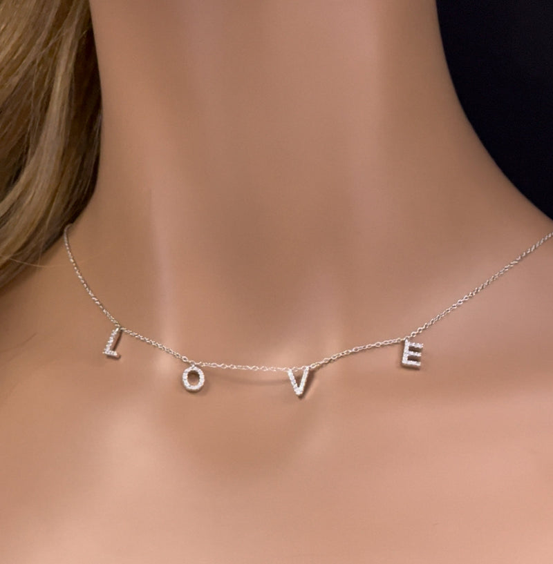 DIAMOND  CLOSEOUT! .23ct G SI 14K White Gold Diamond "Love" Script Letters Pendant Necklace 18+2" EXT