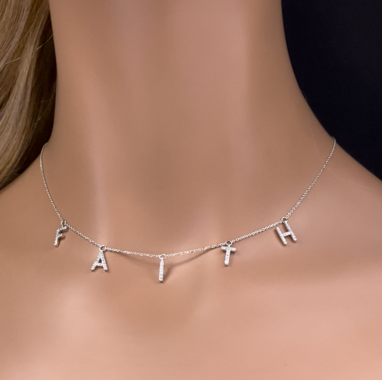 DIAMOND  CLOSEOUT! .27ct G SI 14K White Gold Diamond "FAITH" Pendant Necklace 16+2" EXT Long