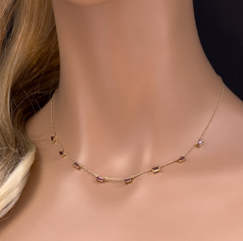 GEMSTONE CLOSEOUT!  .48ct G SI 14K Yellow Gold Pink Tourmaline Station Necklace 16 + 2" Ext