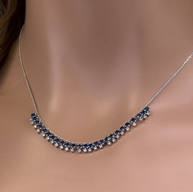 GEMSTONE   CLOSEOUT!   2.25ct G SI 14K White Gold Diamond & Blue Sapphire Gemstone Dangling Pendant Necklace 16" + 2" Ext