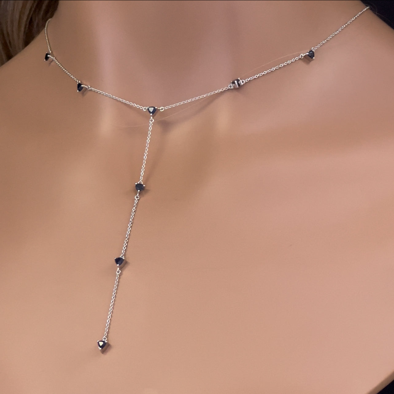 GEMSTONE CLOSEOUT!   1.28ct G SI 14K White Gold Blue Sapphire Lariat Necklace 16 + 2" Ext