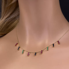 GEMSTONE CLOSEOUT!   2.80ct G SI 14K Yellow Gold Multi Color Gemstone Necklace 16 + 2" Ext