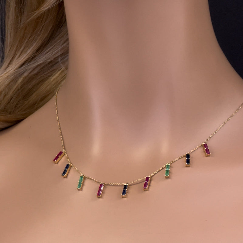 GEMSTONE CLOSEOUT!   2.80ct G SI 14K Yellow Gold Multi Color Gemstone Necklace 16 + 2" Ext