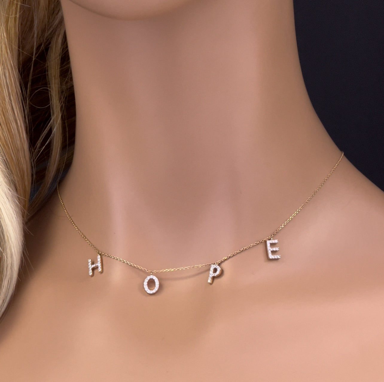 DIAMOND  CLOSEOUT!   .27ct G SI 14K Yellow Gold Diamond "HOPE" Pendant Necklace 16+2" Long