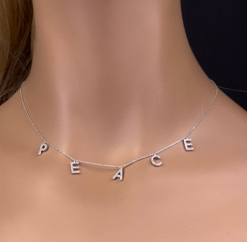 DIAMOND  CLOSEOUT!   .32ct G SI 14K White Gold Diamond "PEACE" Pendant Necklace 16+2" Long