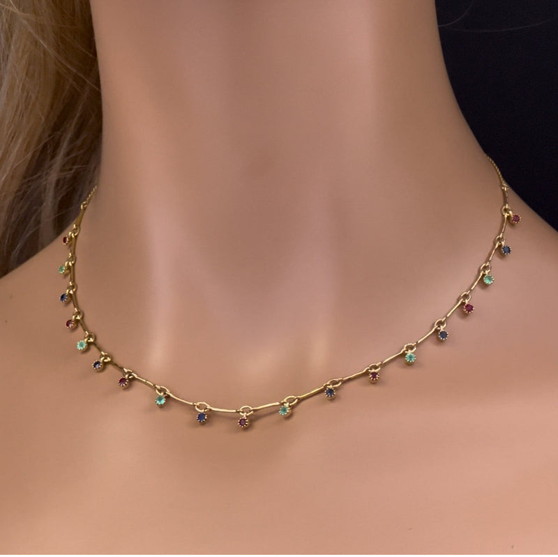 GEMSTONE CLOSEOUT!   1.22ct G SI 14K Yellow Gold Multi Color Gemstones Pendant Necklace 16+2"Ext Long Chain