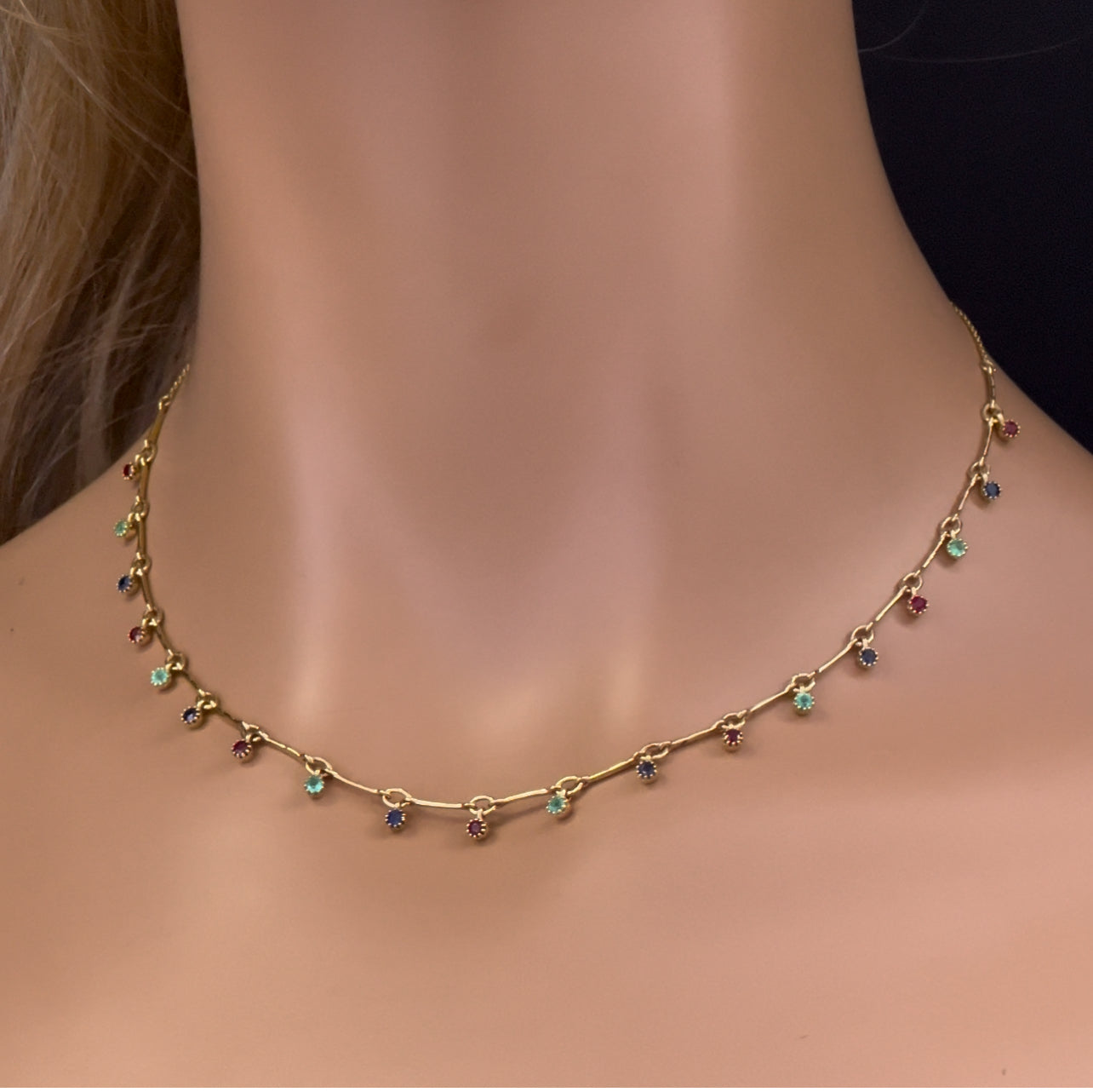 GEMSTONE CLOSEOUT! 1.22ct G SI 14K Yellow Gold Multi Color Gemstones Pendant Necklace 16+2"Ext Long Chain
