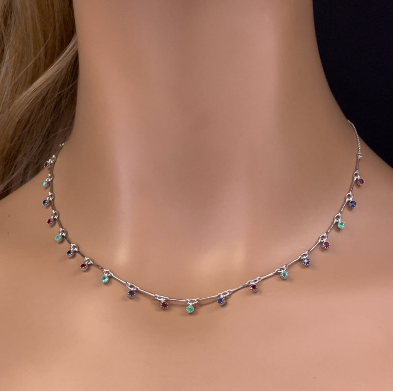 GEMSTONE CLOSEOUT! 1.16ct G SI 14K White Gold Multi Color Gemstone Dangling Pendant Necklace 16" + 2" Ext