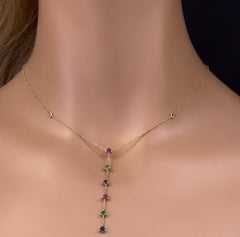 GEMSTONE CLOSEOUT!  .86ct G SI 14K Yellow Gold Diamond & Multi Color Drop Necklace 16+2" Ext